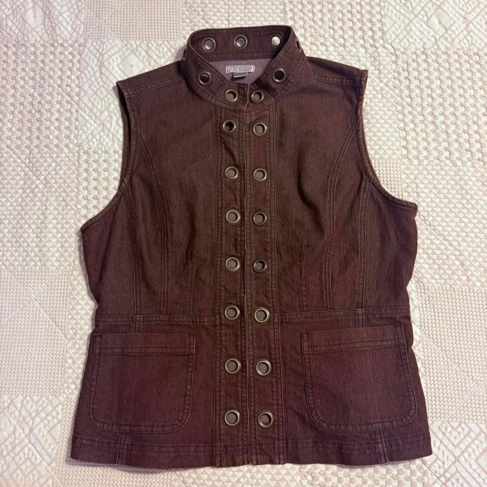 Vintage Grunge Brown Denim w Gold Grommets Vest
